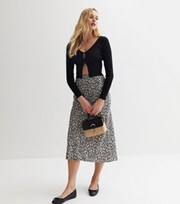 New Look Black Ditsy Floral High Waist Bias Cut Midi Skirt